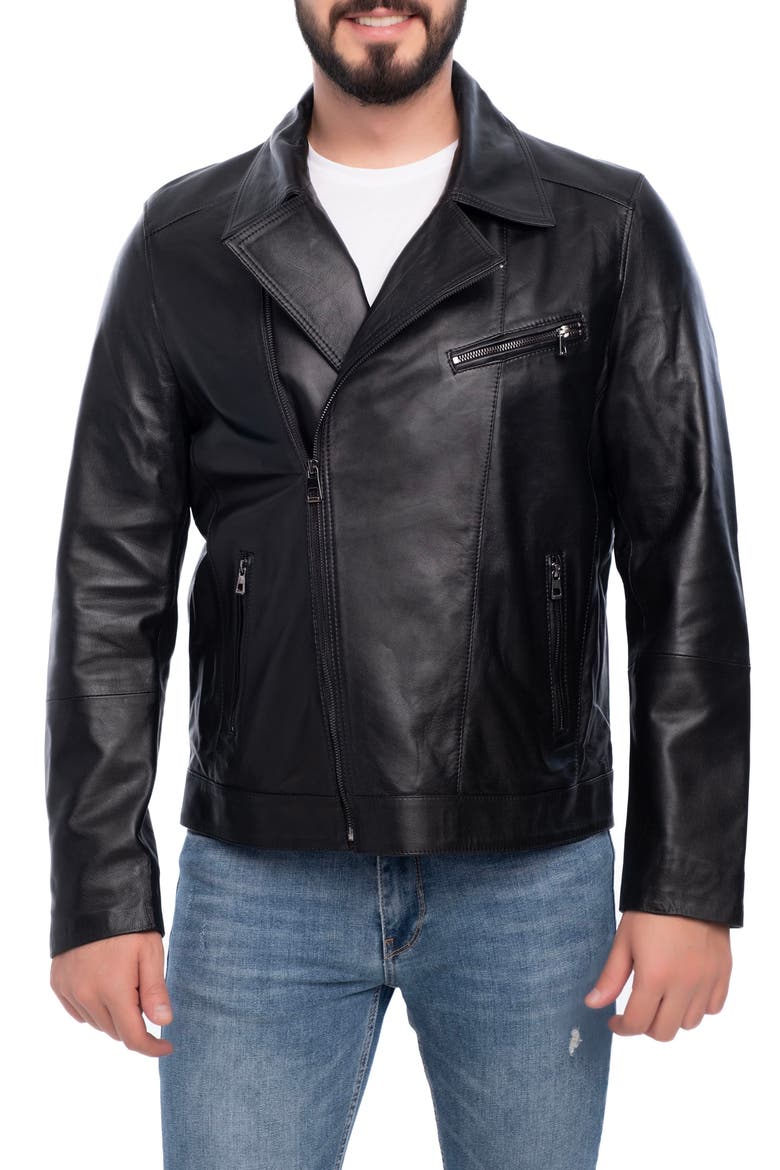 Winston Leather Jacket, Main, color, BLACK
