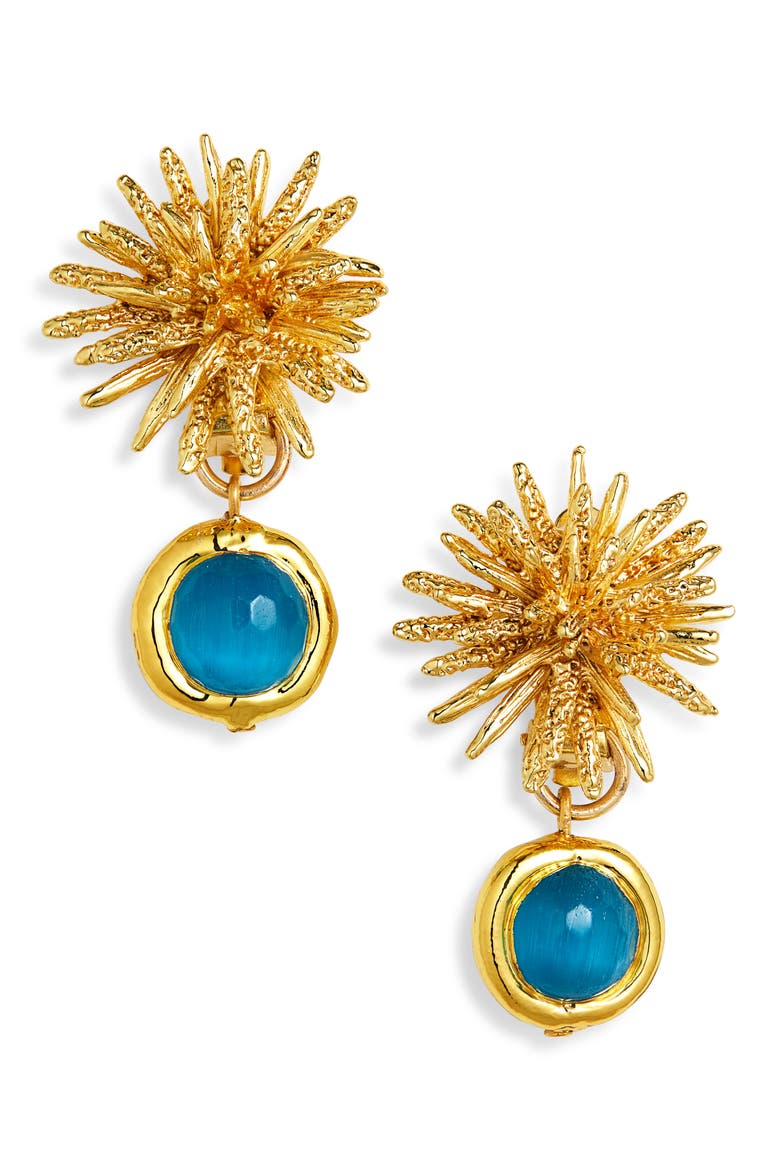 Starburst Clip-On Drop Earrings, Main, color, GOLD