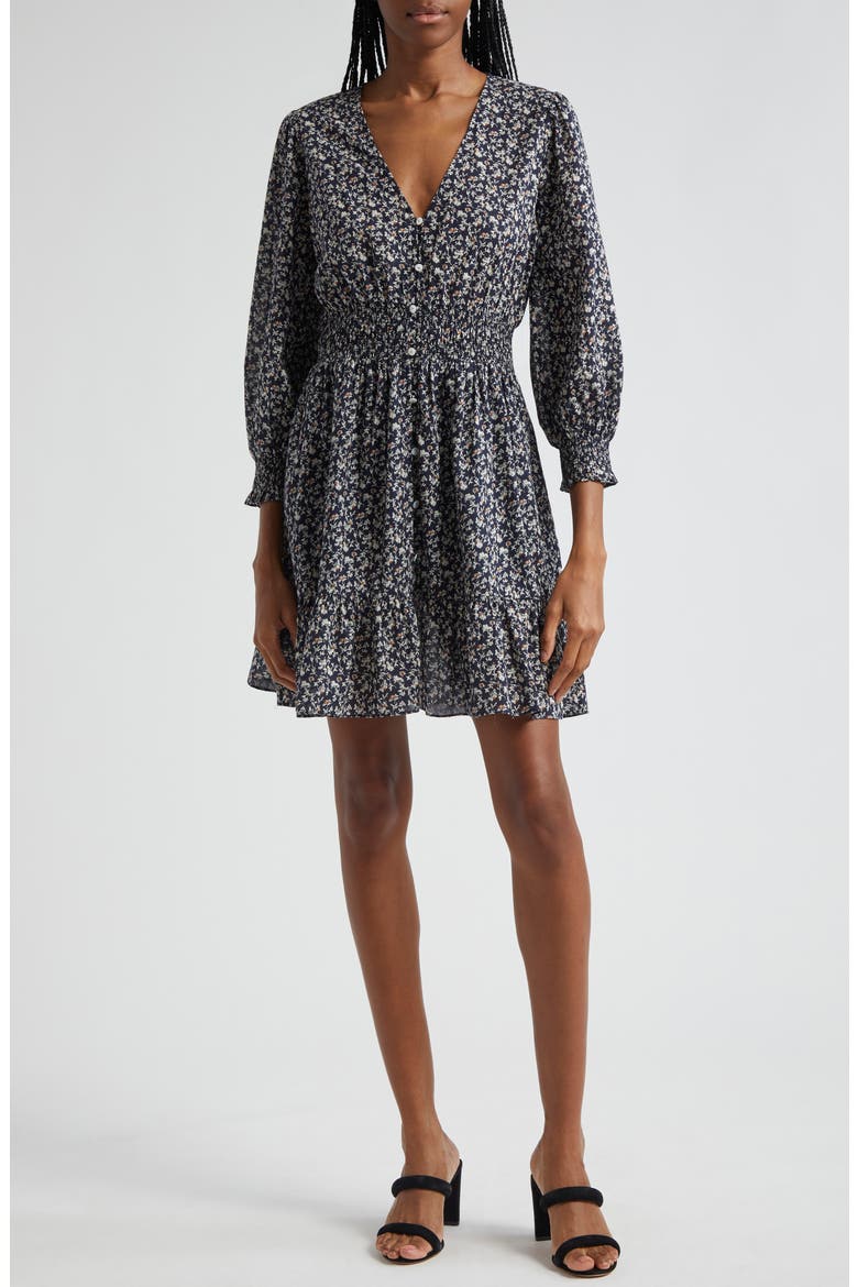 Katari Floral Smocked Cotton Minidress, Main, color, NAVY MULTI