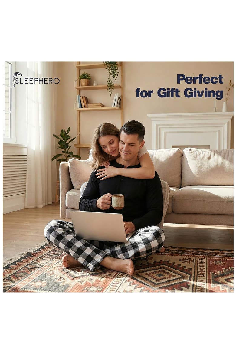 Henley & Flannel Pant Pajama Set, Alternate, color, WHITE AND BLACK BUFFALO CHECK