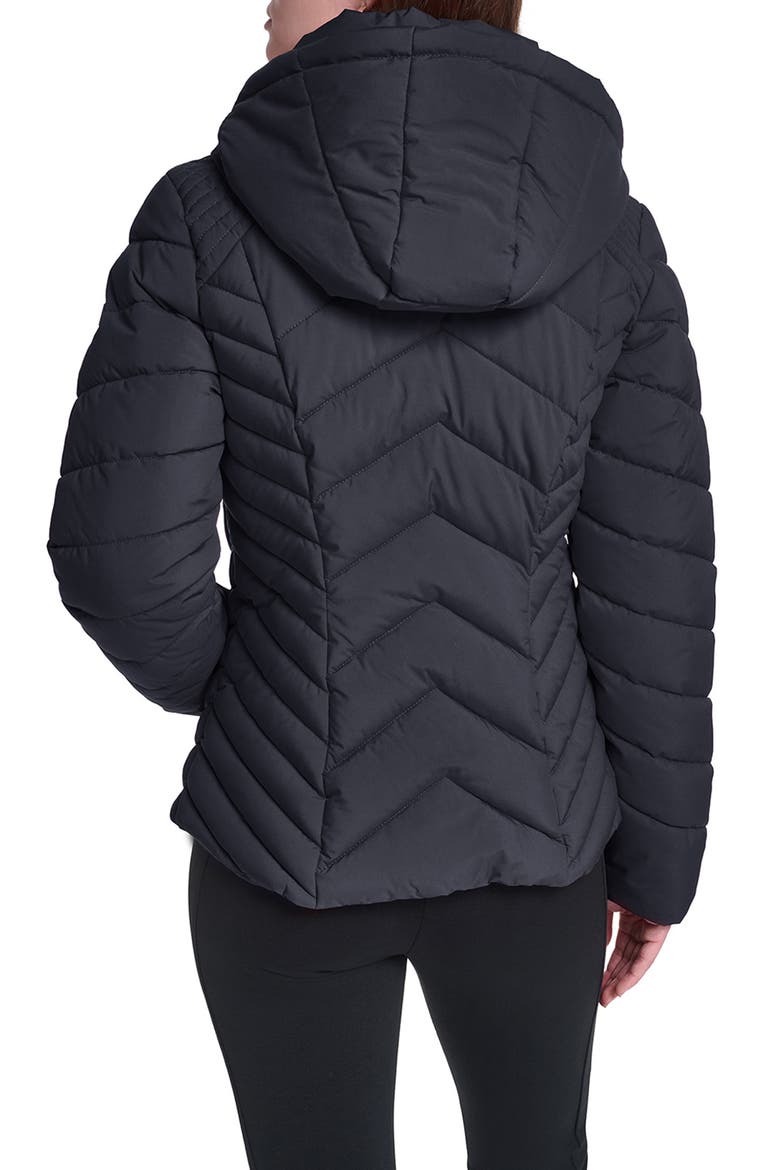 Chevron Quilted Hooded Puffer Jacket, Alternate, color, BLACK