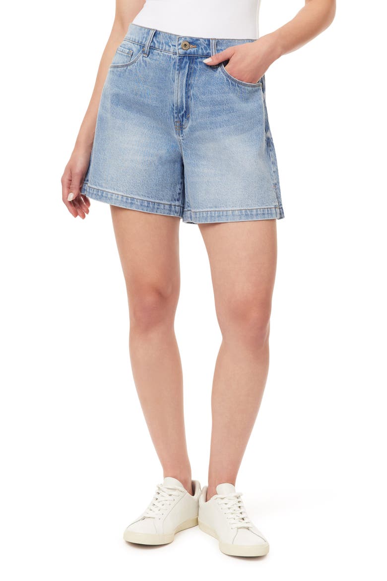 High Rise Side Slit Denim Shorts, Main, color, BRISBANE