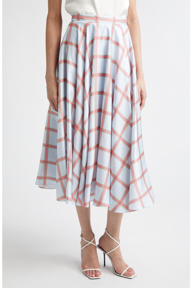 Karima Plaid Silk Twill Skirt, Main, color, CHECK-BLUE/PINK/CHOCOLATE