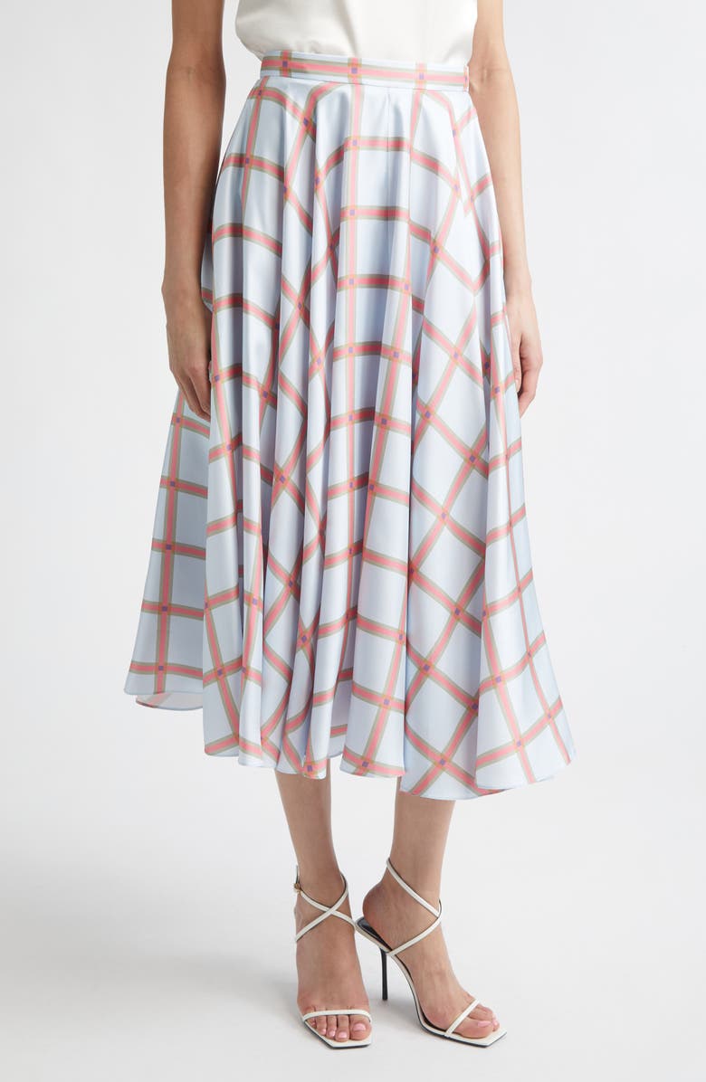 Emilia Wickstead Karima Plaid Silk Twill Skirt, Main, color, Check-Blue/Pink/Chocolate