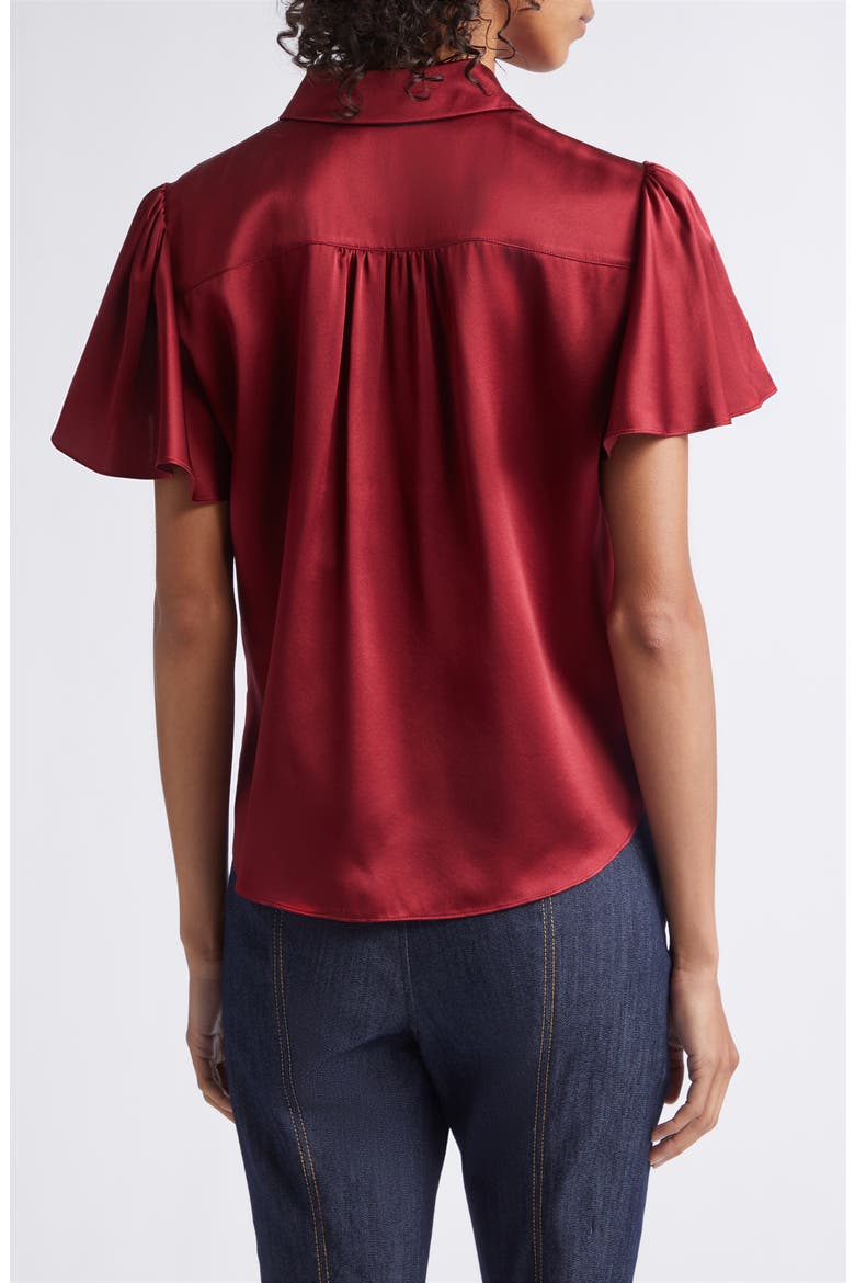Fiona Flutter Sleeve Silk Satin Button-Up Shirt, Alternate, color, BERRYWINE
