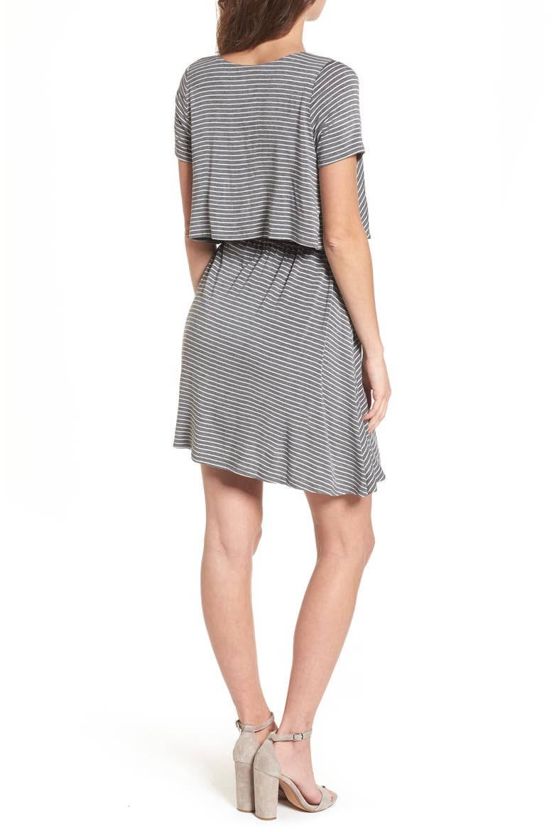 Stripe Flutter Bodice Dress, Alternate, color, CHARCOAL/ IVORY STRIPE