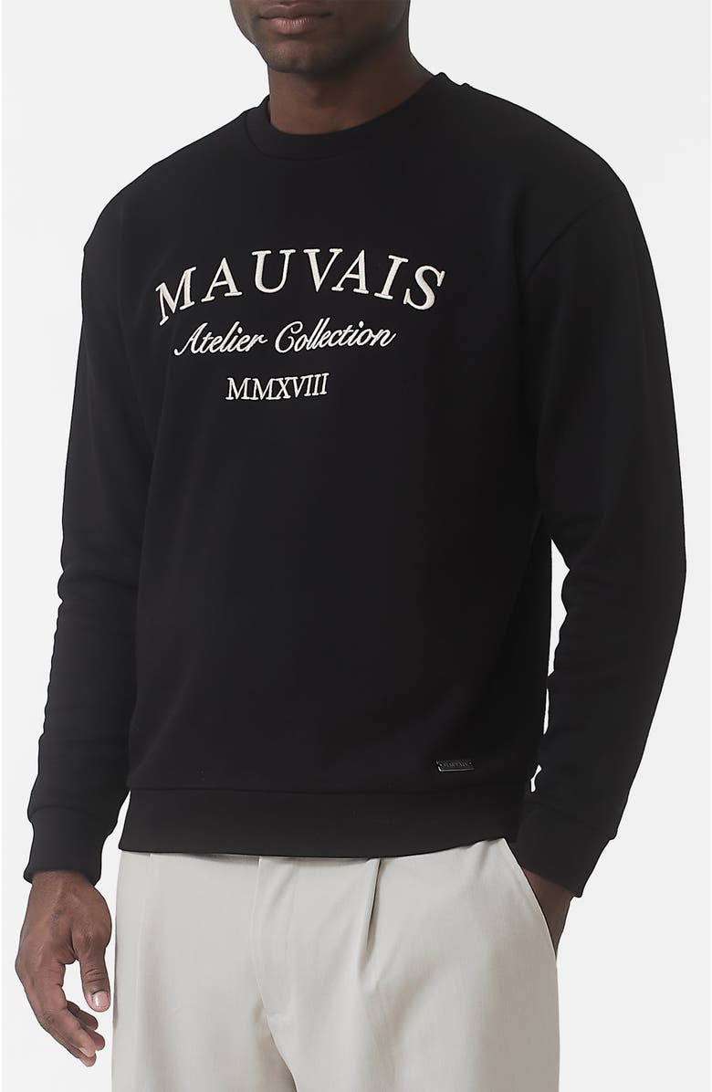 MAUVAIS Ricamo Regular Logo Crew Sweatshirt, Alternate, color, Black
