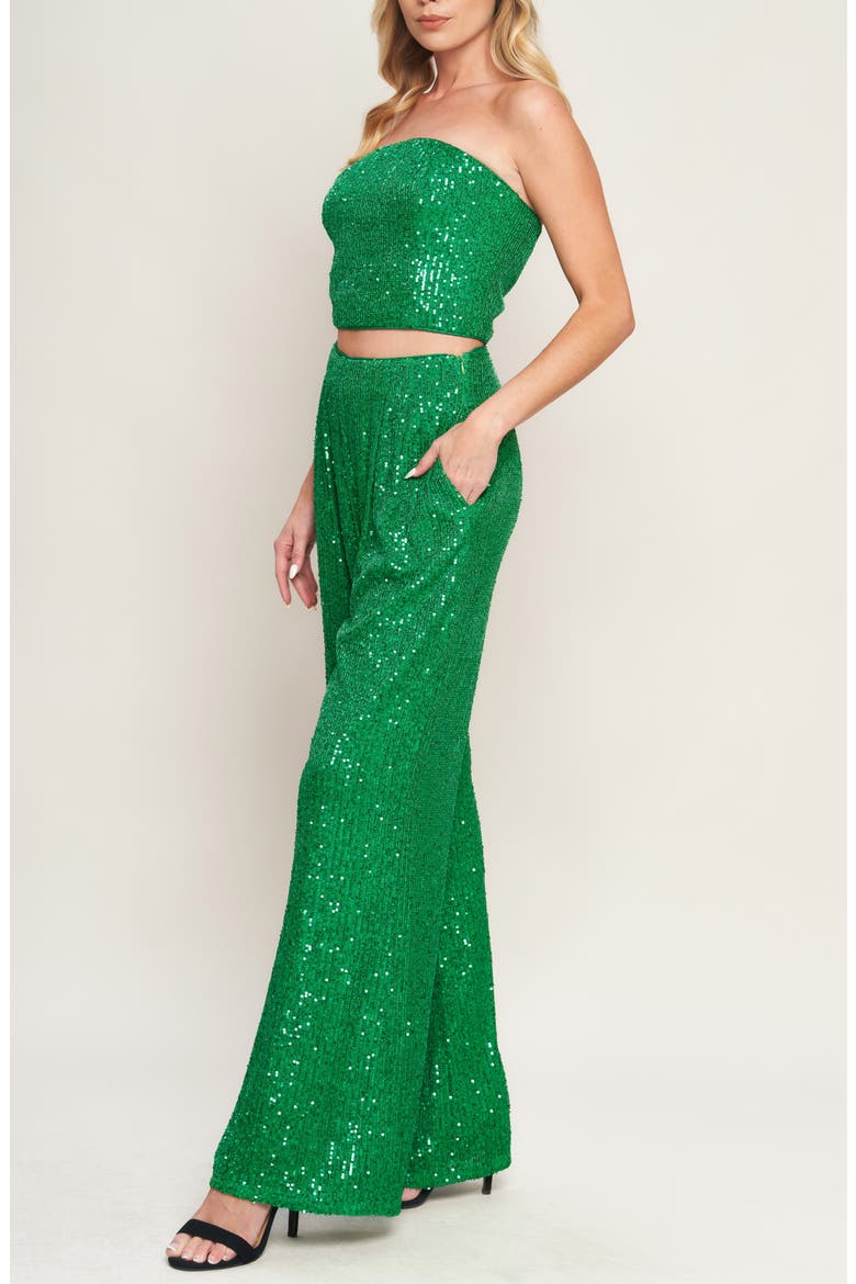 Sequin Tube Top & Wide Leg Pants Set, Alternate, color, GREEN