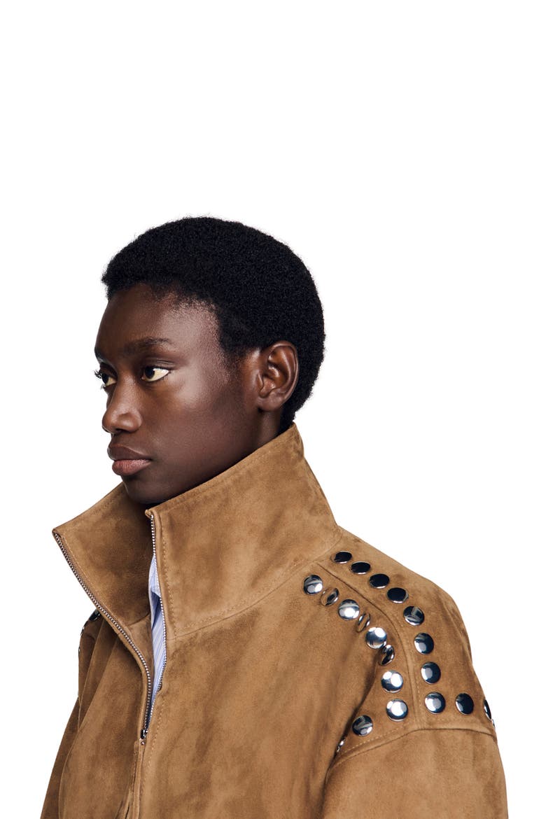 Studded suede jacket, Alternate, color, Camel