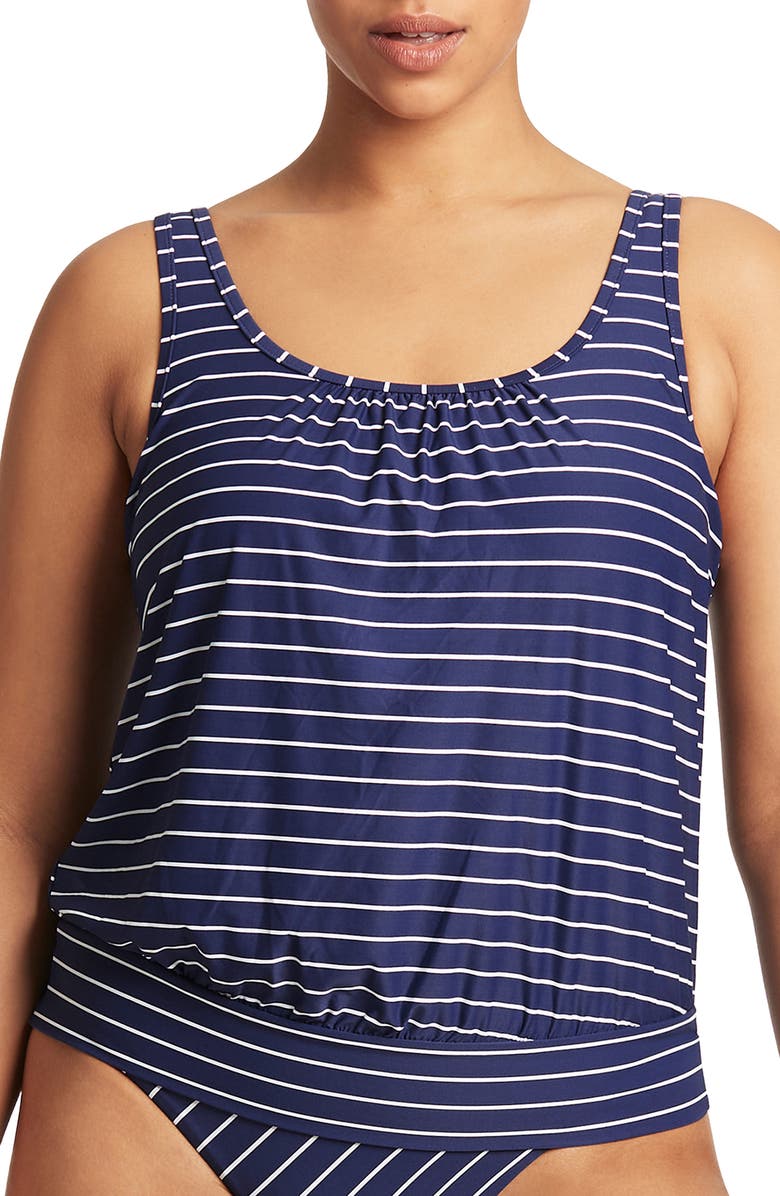 Sea Level Blouson Multifit Tankini Top, Main, color, Navy