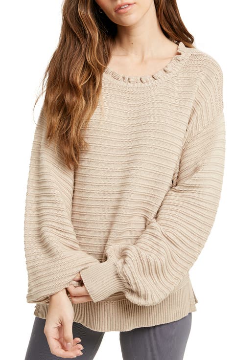 Balloon Sleeve Rib Knit Sweater