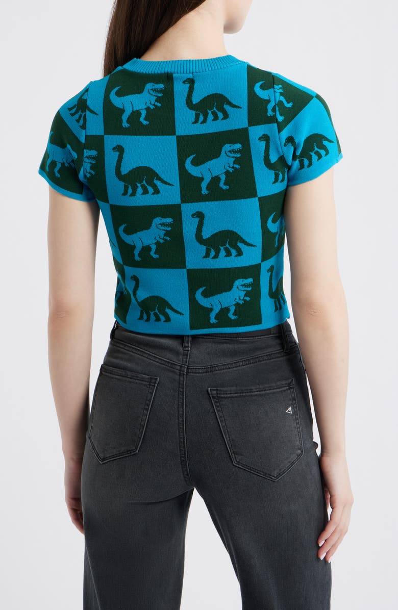 Dressed in Lala Dino Drama Sweater, Alternate, color, Dark Green And Blue Check