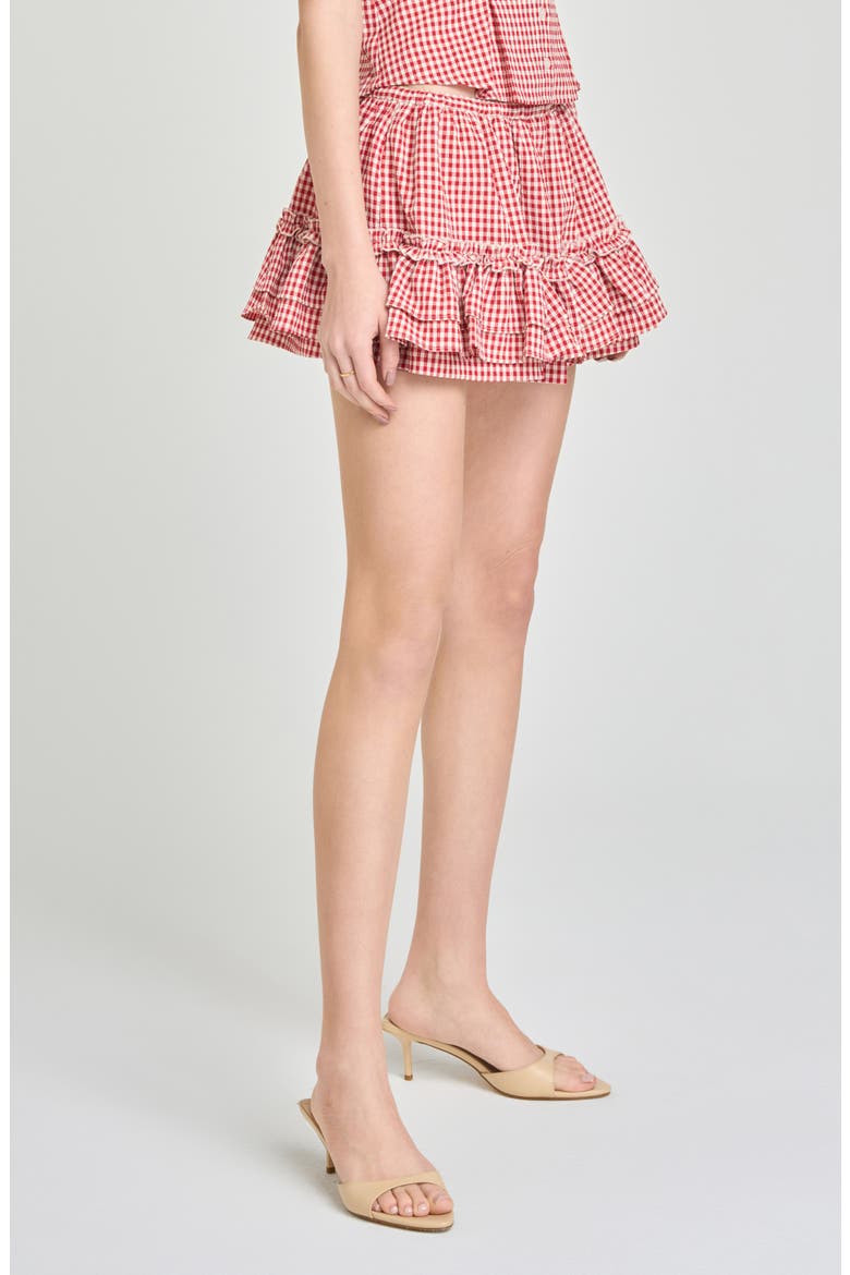 Aria Gingham Ruffle Miniskirt, Alternate, color, RED