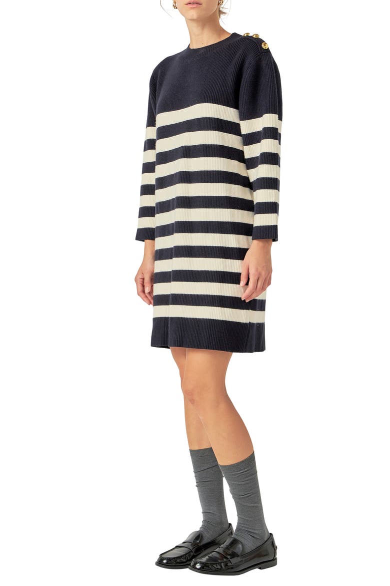 Stripe Long Sleeve Sweater Dress, Alternate, color, NAVY/ OFF WHITE