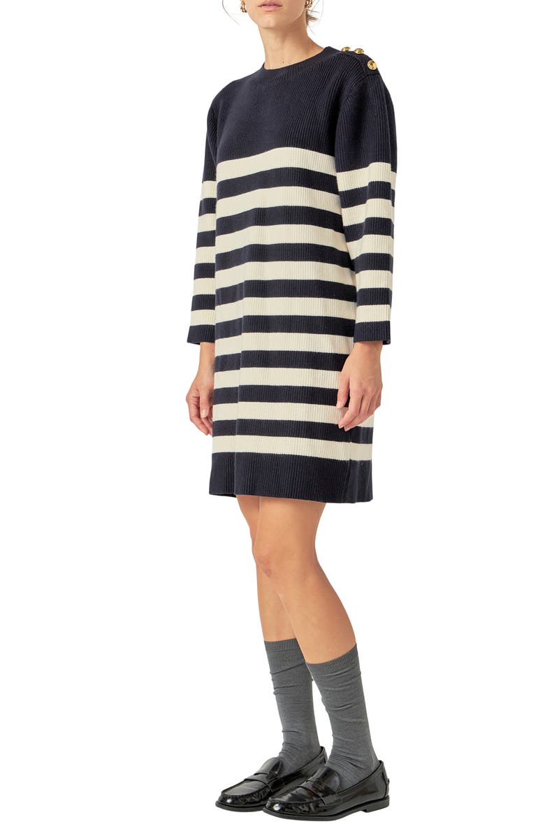 English Factory Stripe Long Sleeve Sweater Dress, Alternate, color, Navy/ Off White