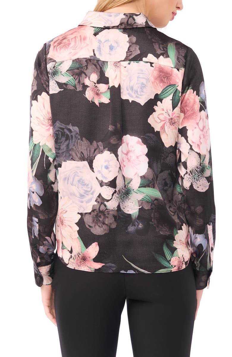 Ted Baker Casery Floral Georgette Button-Up Shirt, Alternate, color, Black/ Coral Pink Multi