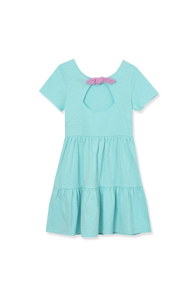 Lands' End Girls Short Sleeve Slub Jersey Tiered Dress, Alternate, color, Aruba Blue