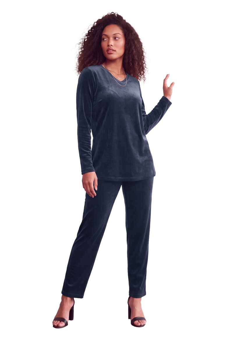 Plus Size Two Piece V Neck Velour Set, Main, color, NAVY