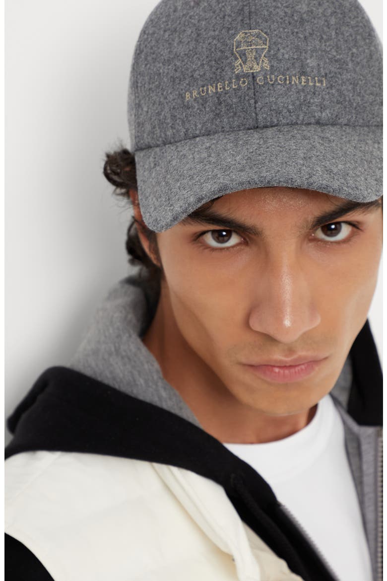 Virgin wool flannel baseball cap with embroidery, Alternate, color, Medium Grey