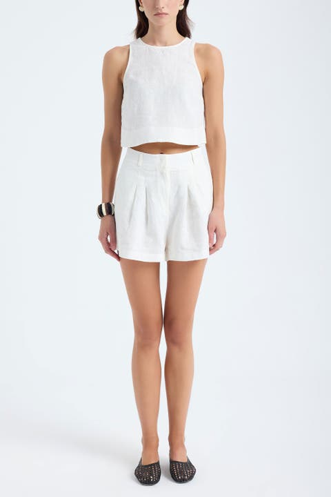 Reve 100% Linen High-Waist Pleated Relaxed Fit Shorts