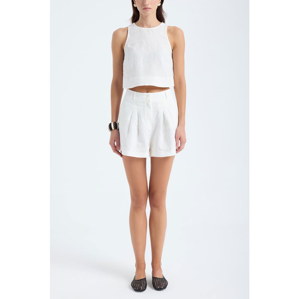 Monlicia Reve 100% Linen High-Waist Pleated Relaxed Fit Shorts in White at Nordstrom