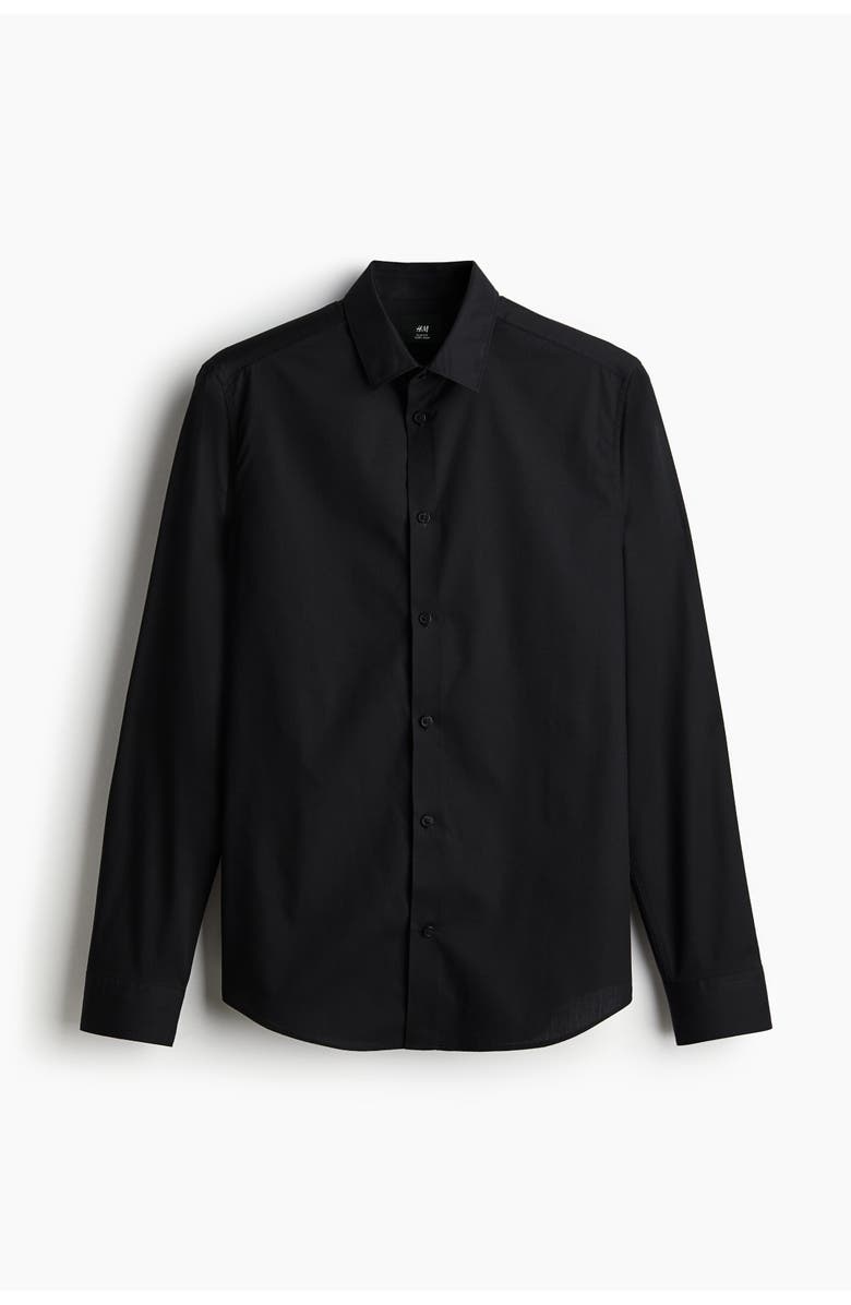 H&M Slim Fit Easy-iron Shirt, Main, color, Black