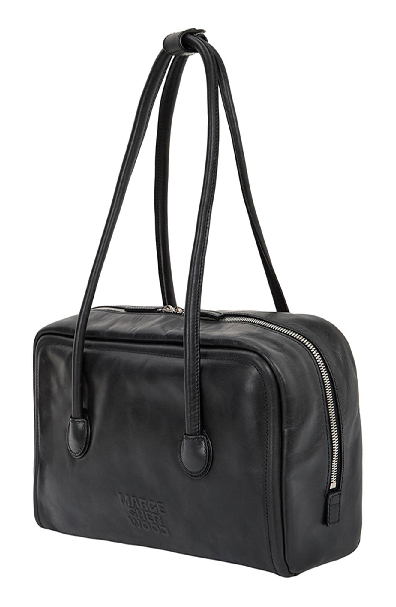 MARGESHERWOOD Boston Leather Shoulder Bag, Alternate, color, Black Pull-Up
