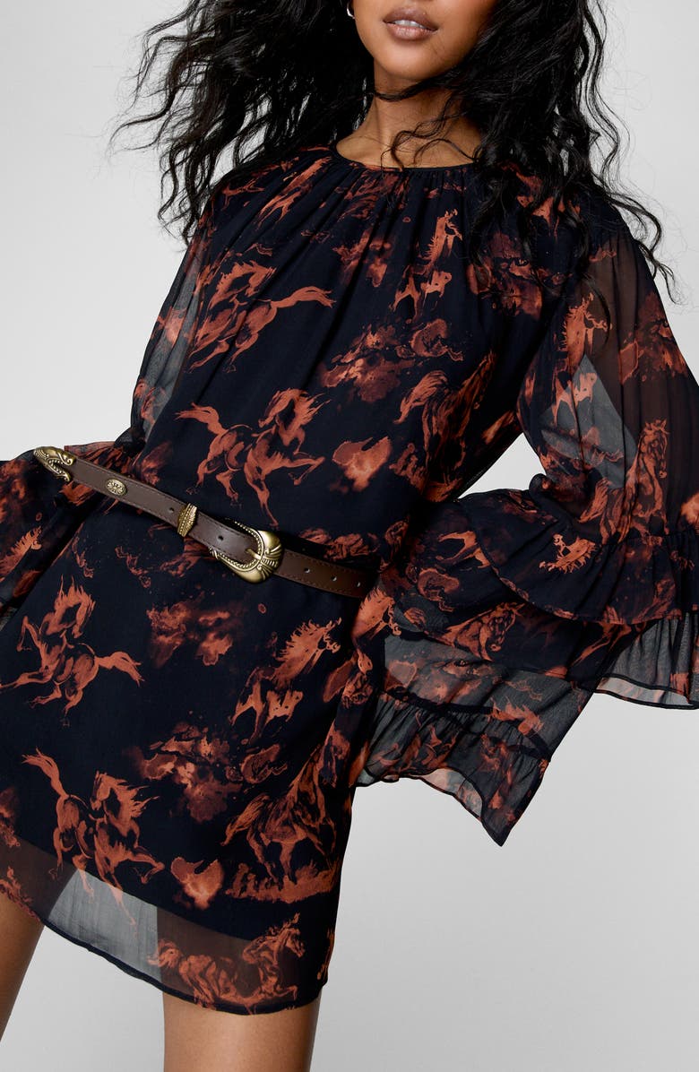 NASTY GAL Stallion Print Long Sleeve Minidress, Alternate, color,