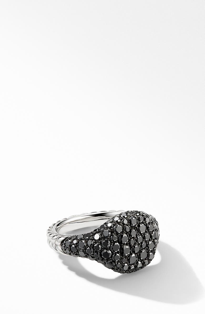 David Yurman Mini Chevron Pinky Ring in 18K White Gold with Pavé Black Diamonds, Main, color,