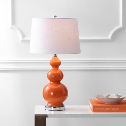 Jonathan Y Bowen 27.5" Contemporary Transitional Ceramic Gourd Led Table Lamp In Orange