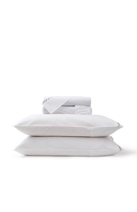 Wave Embroidered Edge Cotton Percale Sheet Set Bundles