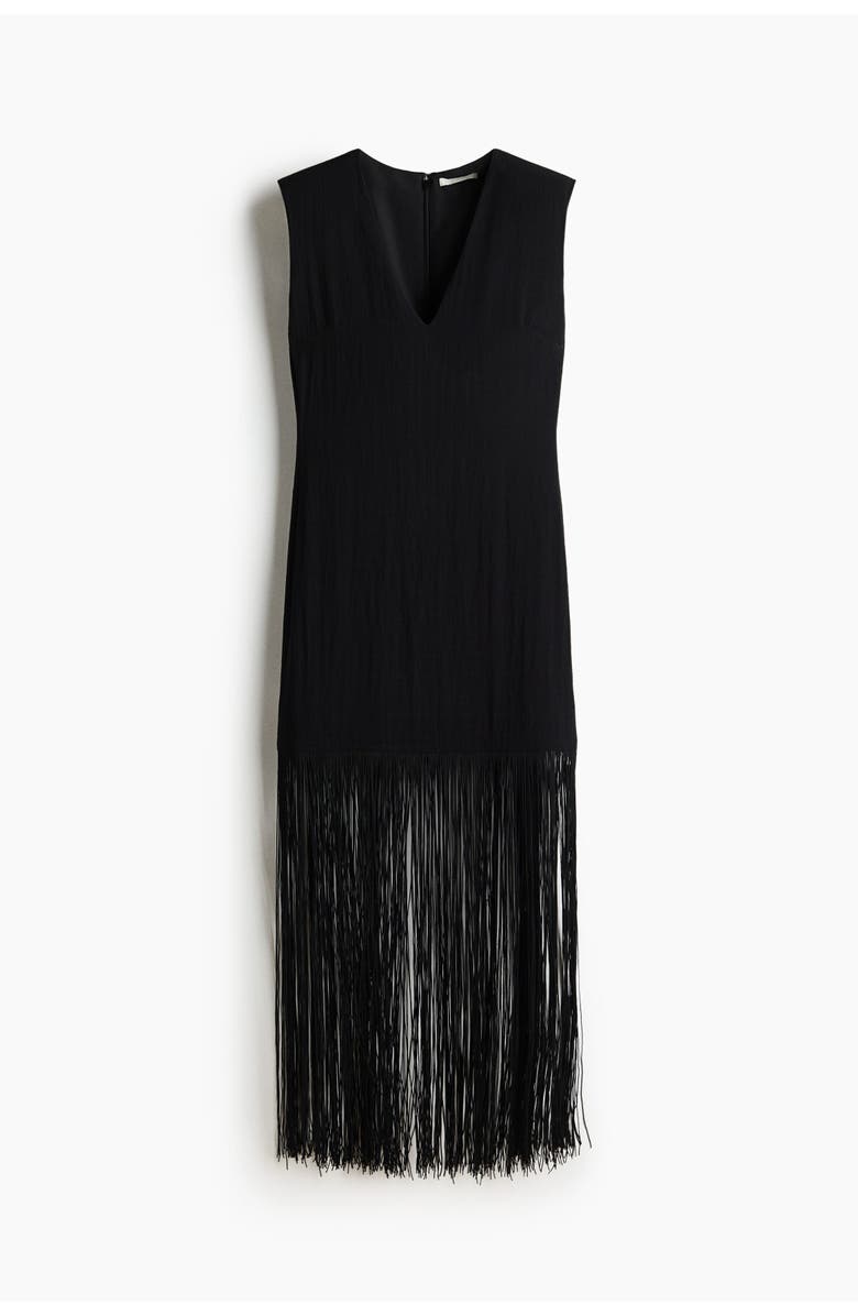 H&M Fringed Shoulder-pad Dress, Main, color, Black