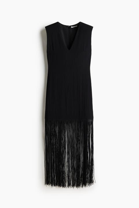 Fringed Shoulder-pad Dress