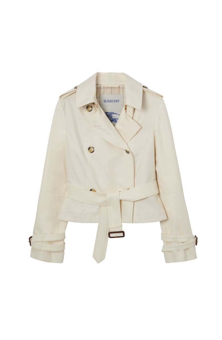 Burberry Cropped Tropical Gabardine Trench Jacket, Main, color, Tundra White