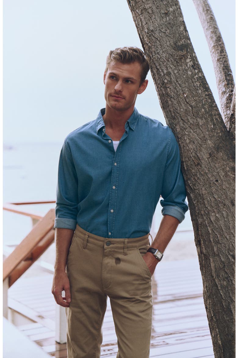 Denim Button-Up Shirt, Alternate, color, LIGHT