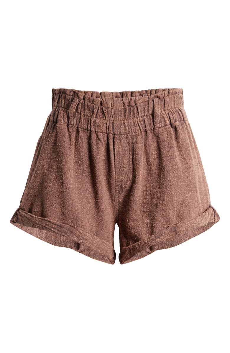 Free People Solor Baja Paperbag Waist Flare Cotton Shorts, Alternate, color, Coconut Shell