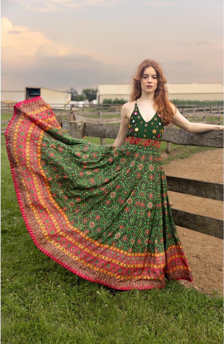 RAAS Denica Embroidered Open Back Dress, Alternate, color, Green