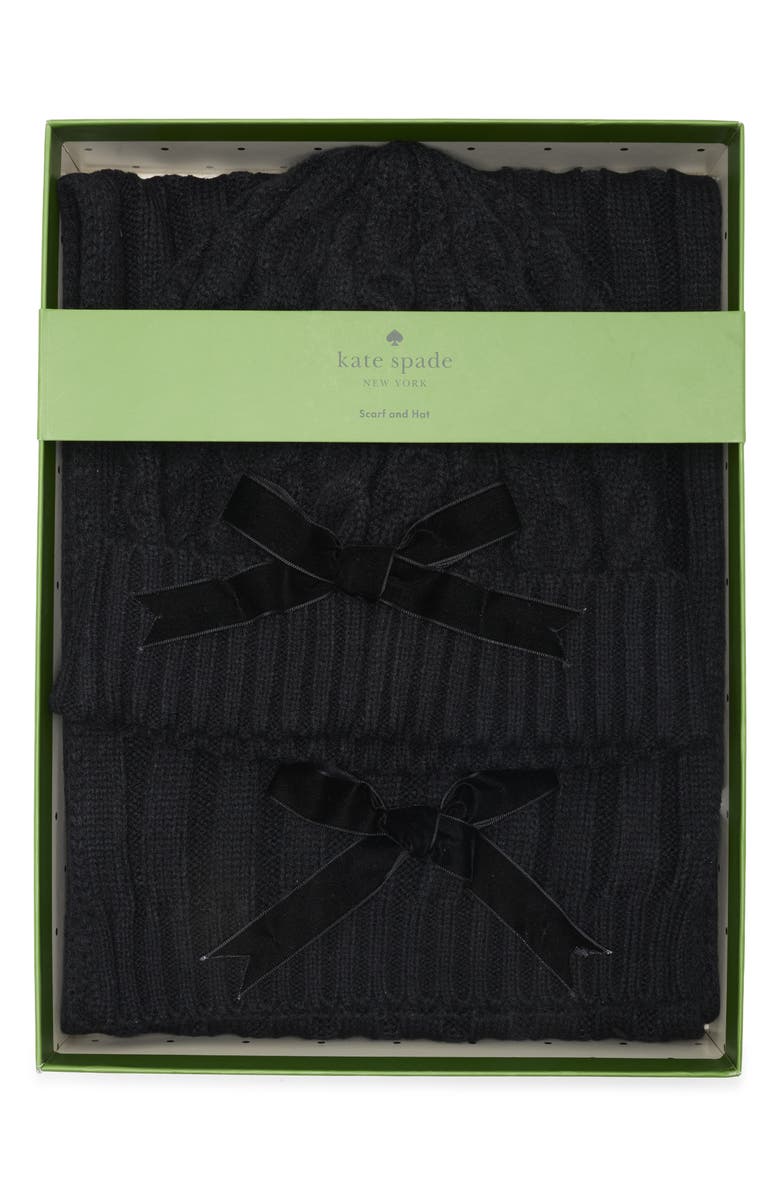 Kate Spade New York bow beanie & scarf gift box set, Alternate, color, Black