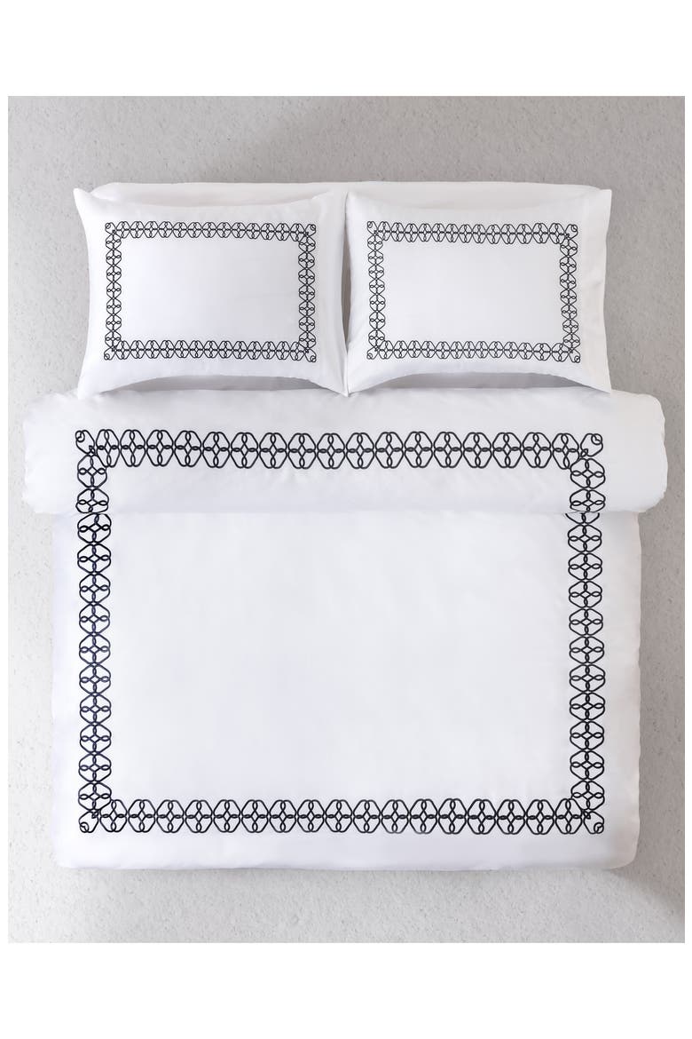 Engaged Embroidered Turkish Cotton Sateen Duvet Cover & Sham Set, Alternate, color, NAVY