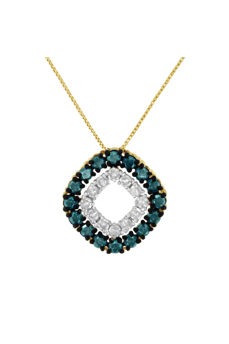 14K Yellow Gold Plated .925 Sterling Silver 1/2 Cttw Color Treated Diamond Square Pendant Necklace, Main, color, Blue and White Diamonds