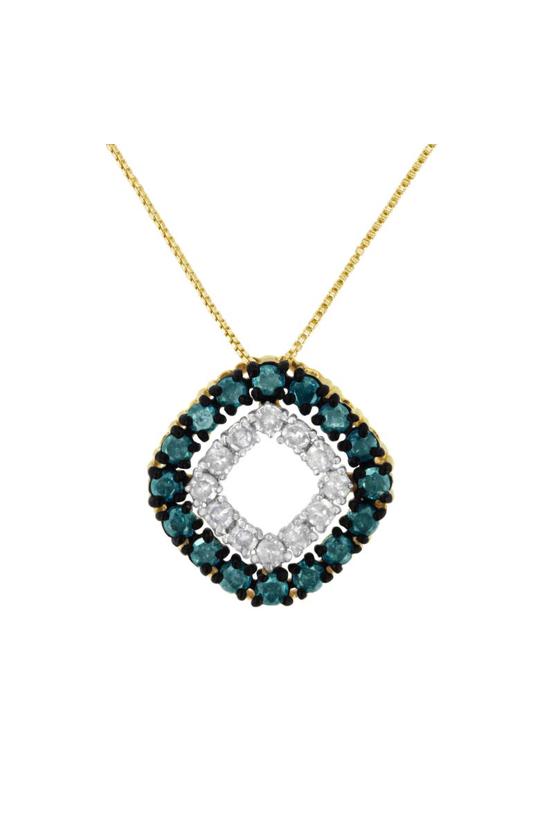 Haus of Brilliance 14K Yellow Gold Plated .925 Sterling Silver 1/2 Cttw Color Treated Diamond Square Pendant Necklace, Main, color, Blue And White Diamonds
