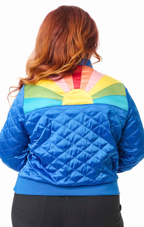 Unique Vintage Plus Size Quilted Varsity Jacket In Blue