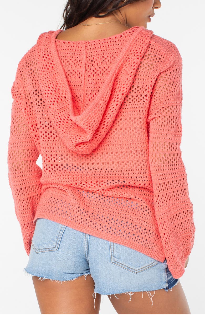 Roxy Hippie Love Open Stitch Hoodie, Alternate, color, Sugar Coral Solid