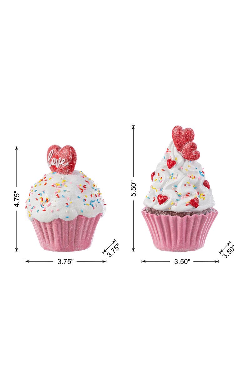 Glitzhome Set of 2 Valentine
s Resin Cupcakes Table Decor, Alternate, color, Red