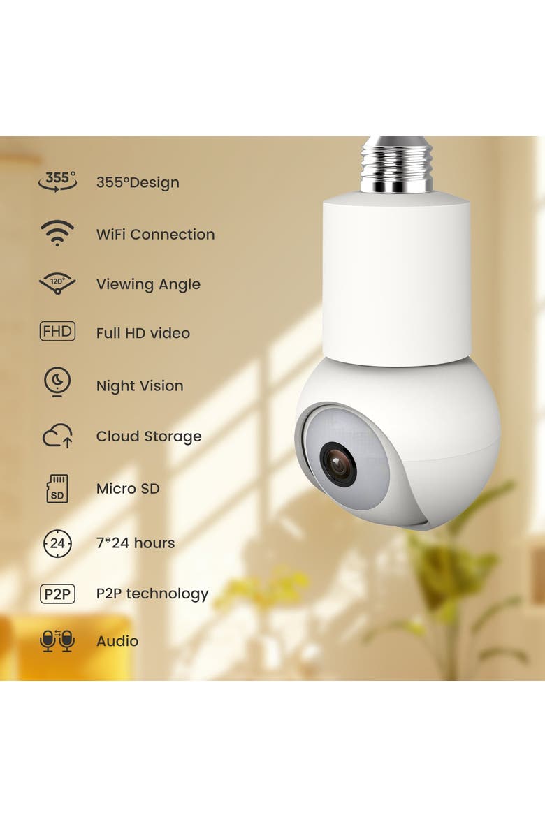 Smart WiFi 2K Light Bulb Camera, Alternate, color, White