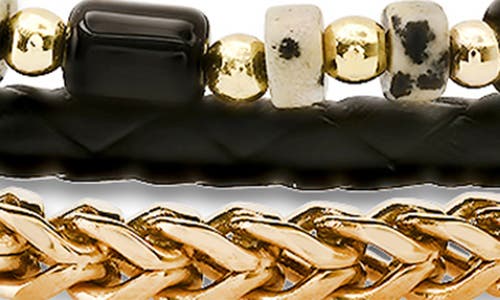 Hmy Jewelry Set Of 3 Assorted Bead, Chain & Leather Bracelets In Black