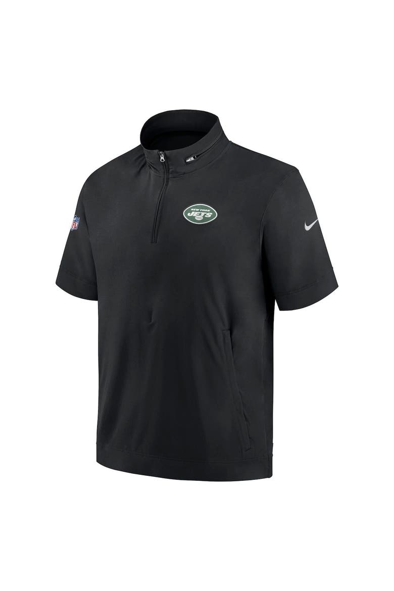 Men's Nike  Black New York Jets Sideline Coach Short Sleeve Hoodie Quarter-Zip Jacket, Alternate, color, Black