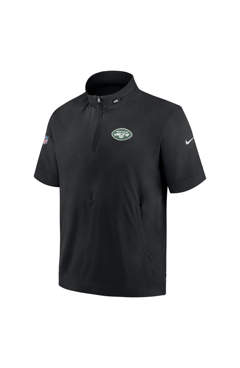 Nike Men's Nike Black New York Jets Sideline Coach Short Sleeve Hoodie Quarter-Zip Jacket, Alternate, color, Black