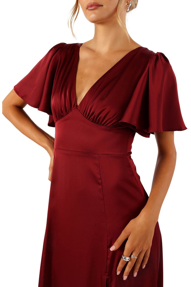 Casper Flutter Sleeve Satin Dress, Alternate, color, WINE