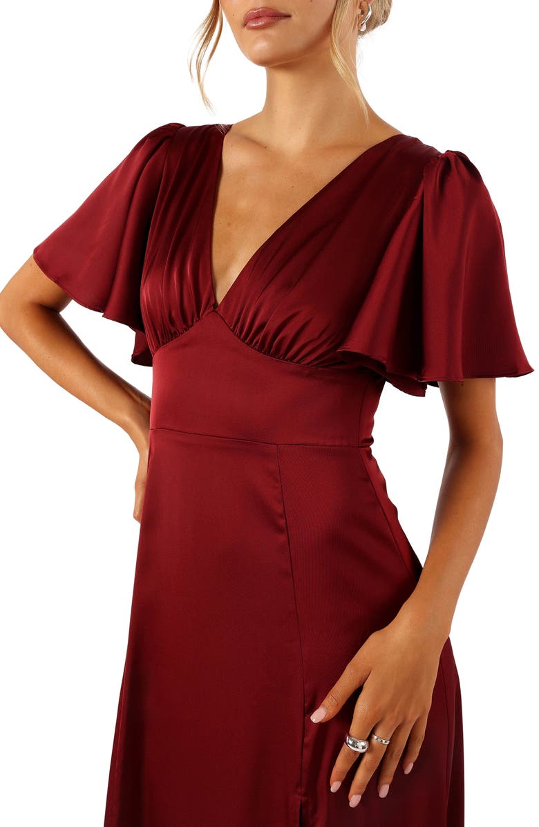 Petal & Pup Casper Flutter Sleeve Satin Dress, Alternate, color, Wine
